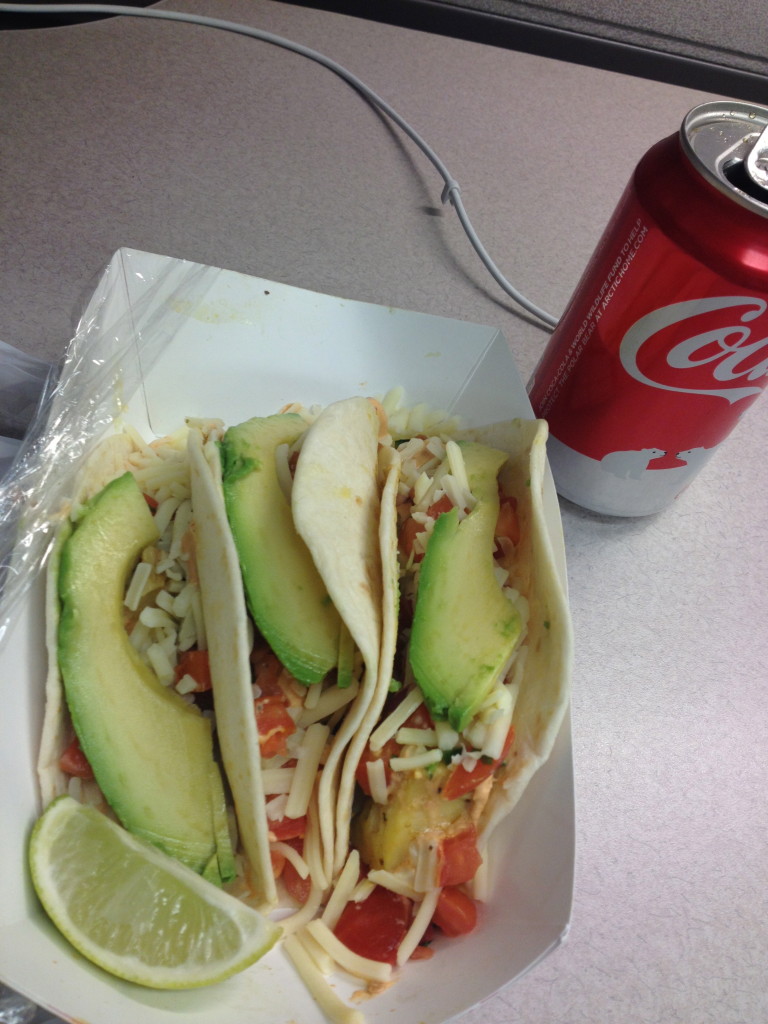 Three tacos - the avocado on top was a fantastic touch. 