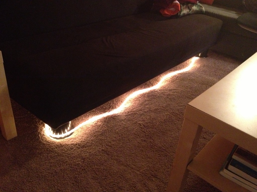 Decided to share the last of the rope light underneath one of the three couches in the living room. Makes great (indirect) lighting for watching television or a movie.