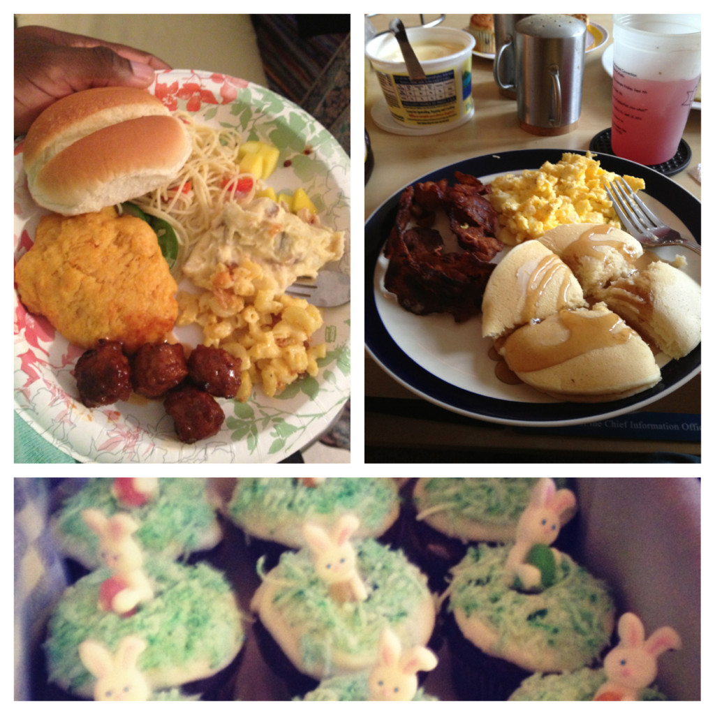 Wasn't kidding when I said I'm all about them nom boms. Easter dinner, brunch, and dessert (clockwise). 